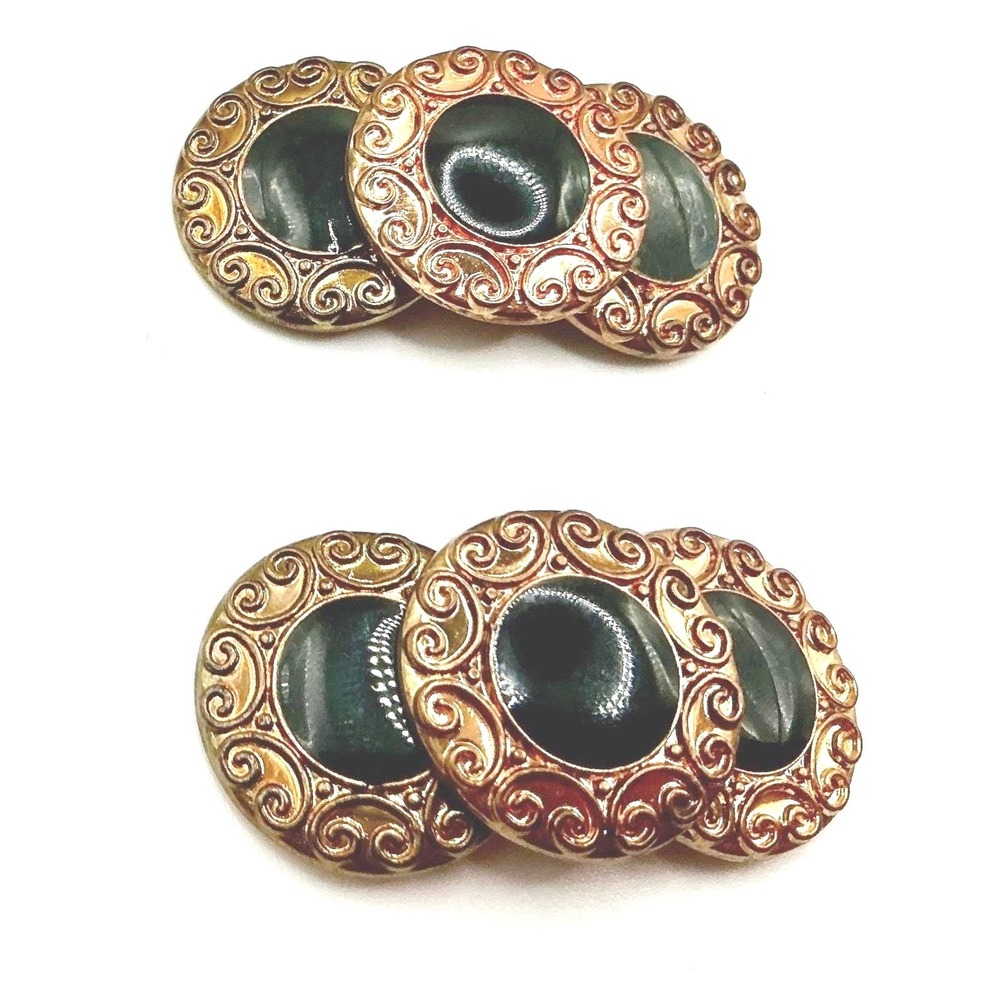 BLUETTE Made in France Pair vintage shoe clips black‎ cabochon gold